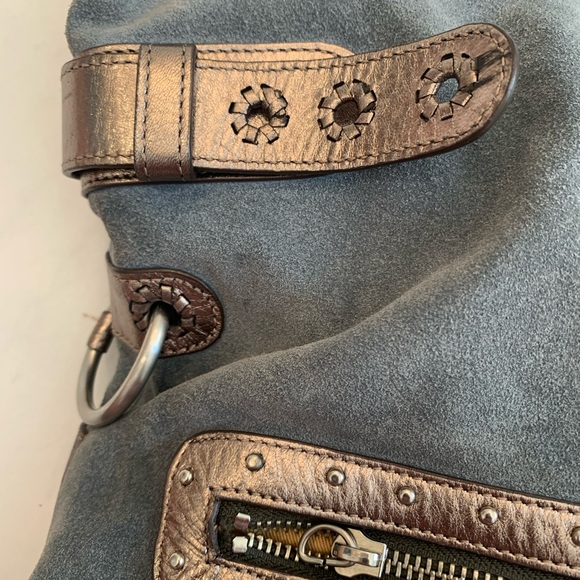 Ghurka Vintage Blue Suede Bag With Leather Trim and Front Pockets - Picture 9 of 13